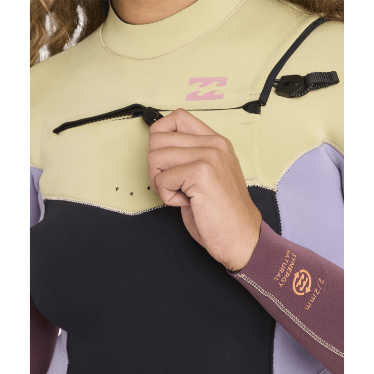 2026 Billabong Dames Synergy Natural 2mm Lange Mouwen Borst Ritssluiting Lentepak Wetsuit 24BW193513 - Grey Violet